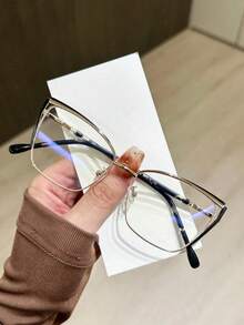 女士时尚高端大理石纹奢华优雅金属猫眼眼镜 - 無色 - 查看 13