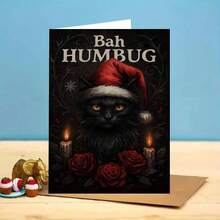 1 بطاقة تهنئة عيد الميلاد مع مغلف (11 سم * 16 سم) بتصميم قطة سوداء مضحكة "Bah Humbug" ، مشهد احتفالي بالقطط والورود ، مثالية للأصدقاء ، مناسبة لاحتفالات عيد الميلاد ، بطاقة تهنئة عيد الميلاد الساخرة | بطاقة عيد الميلاد الساخرة | بطاقة تهنئة ورقية