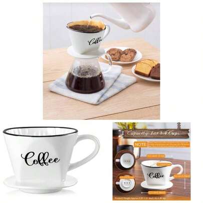 Pour Over Coffee Maker, Ceramic Coffee Dripper, Easy Manual Slow Brewing Accessories Home, Cafe, Coffee Bar Accessories And Kitchen Decor, Size 2, White