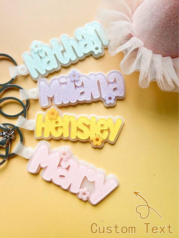 Etichetta per zaino con fiore scintillante a forma di stella, ciondolo in acrilico personalizzato con nome, targhetta per nome scolastico, etichetta per borsa del pranzo, regalo di Natale e Capodanno