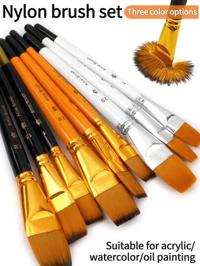 opeth 3pcs Wooden Handle Nylon Hair Large Size Paint Brushes Set, Suitable For Large Area Painting, Graffiti, Acrylic, Watercolor, Oil Painting, Priming, Painting, UV Paint, High Quality Nylon Hair Absorbs Water Easily