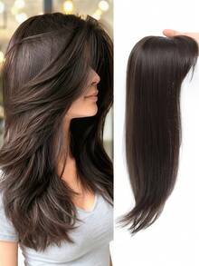 [22 英寸直发假发块] 优雅的 18-22 英寸女士直发假发块，高温纤维，浅棕色到黑色渐变，中年卷发，易于佩戴，理想的圣诞礼物 - 彩色 - 查看 13