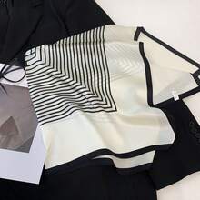Women's Black And White Striped Square Scarf Suitable For All Seasons Elegant And Simple - Black and White - View 6