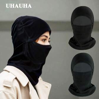 UHAUHA 1 件男女通用羊毛拉法帽颈部保暖器，一体式防风面罩，适合通勤、滑雪、雪地摩托、柔软舒适的多功能头饰，秋冬
