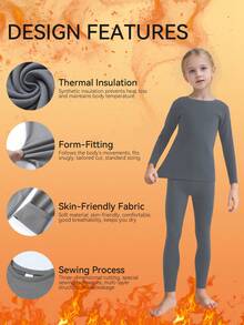 Tween Girls' Thermal Underwear Set (Ages 8-12 / 120-160 Cm) - Crew Neck Long Sleeve Top & Pants,Grey | Thermal Lined Ultra-Warm & Breathable | Slim Fit, Ideal For Home Play, School Commutes, Ski Trips | Anti-Static & Quick-Dry | Winter/Christmas Essential