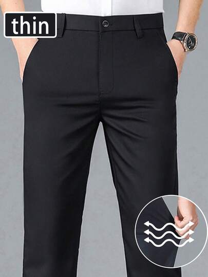 350g Lightweight Stretchy Casual Straight-Leg Pants, Suitable For Spring, Summer, Autumn, Business, Wedding, Work, Travel