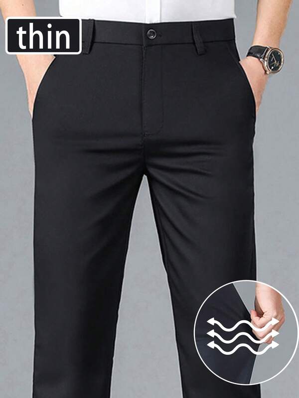 Lightweight Stretchy Casual Business Men's Suit Pants, Suitable For Spring, Summer, Autumn, Wedding, Office, Business Travel, Formal Occasions