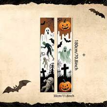 1 件万圣节恐怖鬼魂与南瓜图案对联，适合万圣节派对、节日派对、家居装饰，非常适合万圣节装饰对联秋季装饰房间装饰秋季装饰