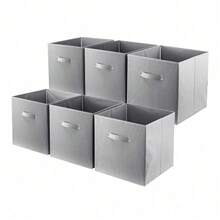 6Pcs Storage Box Storage Basket Foldable Cube Storage Basket With Handle Storage Container For Home Office - Grey - View 2