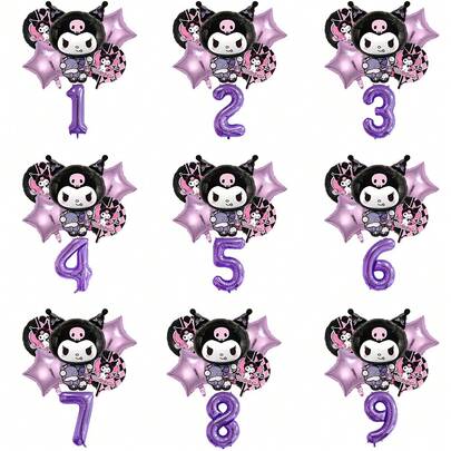 Sanrio Sanrio Party Supplies Kuromi Holiday Party Decorative Balloons, Kuromi Birthday Anniversary Number Decorative Balloons, Kuromi Party Scene Decoration Props, Kuromi Party Photo Backdrop Decorative Balloons