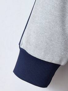 2pcs/Set Boys Casual Fashion Street Minimalist Retro College Style Colorblock Letter Print Graphic Crew Neck Long Sleeve Sweatshirt & Sweatpants Set, Autumn/Winter - Royal Blue - View 5