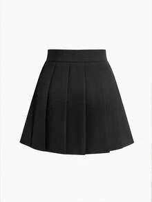 Keke Bloomly New Elegant Slim-Fit Mini Pleated Skirt, Featuring Fashionable, Minimalist, Vintage Design, Versatile For Daily Wear, Casual Outings, School Activities, Back-To-School Season, And Women's Valentine's Day - Black - View 7