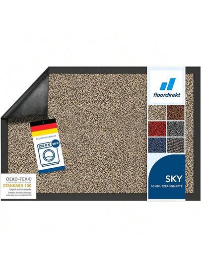 Floordirekt Rhine Dirt Trapper Doormat, Washable Heavy Duty Doormat Non Slip Backing, Entrance Areas Black, 90 Cm 120