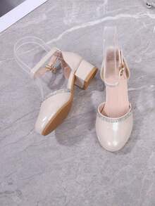 2025 New Pointed Toe Chunky Heel Teenage Princess Soft Bottom Crystal High Heel Shoes, Suitable For Spring, Autumn And All Seasons