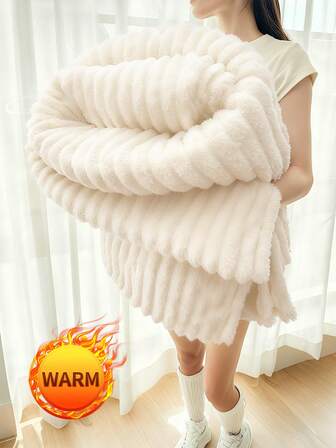 1 pieza Manta de unicolor, ropa de cama, suave y cálida, sin desprendimiento, fácil de cuidar, esponjosa, estilo minimalista para textiles del hogar, manta de uso múltiple adecuada para sofá, dormitorio, sala de estar, que se puede usar como decoración para cama, sofá, banco, para todas las estaciones, decoración de habitación, lavable a máquina, habitación de invitados, hotel