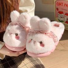 Dép đi trong nhà hình thỏ nhồi bông dễ thương, Dép đi trong nhà bằng lông cừu ấm áp mới 2025 cho mùa đông - Hồng - Xem 4