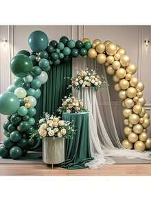 10-Inch Green And Gold Balloon Set, 32/42/55pcs Dark Green And Metallic Green Latex Balloons, Dark Green Gem Metallic Gold Party Balloons For Birthday - Multicolor - View 4