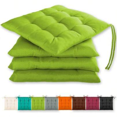 4-Piece Seat Cushion Set 40x40x3cm With Fixing Straps, Suitable For Indoor And Outdoor Use, Thick Solid Color Brushed Chair Cushions, Tatami Dining Chair Cushions, Office Student Autumn And Winter Cushions