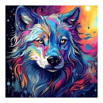 طقم الرسم بالأرقام على الذئب DIY - قماش قابل للطي 16x16 بوصة، طقم الرسم بالألوان الأكريليك لديكور المنزل والهدايا الإبداعية بدون إطار