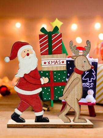 1 Set Holz Tischplatte Holzschild gestaltet mit Weihnachtsmännern und Elchen, rustikale Ornamente für Weihnachten Zuhause, Hotel, Geschäft, Bar, Markt Dekoration, beste Geschenke Heim-Dekoration Weihnachtsdekorationen Raumdekoration Weihnachten Winter