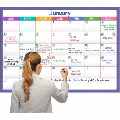 Large Dry Erase Calendar For Wall - 39.9 X 27.7 Extra Large Erasable Reusable Laminated Calendar For Daily Planning And Scheduling Undated 1 Month Wall Calendar With 10 Round Stickers For Flexible Use In Home Office Classroom Or Meeting Room