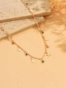 1 pieza Collar de mujer con elementos de estrella, luna y borla, joyería versátil para uso diario, citas, fiestas, festivales de música. La longitud y el arreglo de la cadena hechos a mano varían.