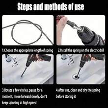 1pc Household Electric Drill Pipe, Dredge Sewer Toilet Dredge, Spring Toilet Floor Drain, Kitchen Dredge Tool, Durable, Space-Saving Design, 39.37-Inch Long Multipurpose Unclogger,(Only Unclogger, Not Including Drill) - 1 - View 6