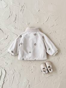 女婴厚款花卉刺绣保暖内衬夹克，冬季保暖外套 - 杏色 - 查看 9