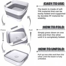 Collapsible Dish Basin With Drain, 9L2.4Gal Capacity, Space Saving Portable Sink Bottle, Kitchen, Camping RV, Gray - Xám - Xem 5