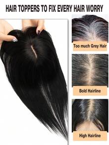 8*12 Women's Straight Jet Black Hair Topper Natural Hair Clip - In Hairpiece Basic Style Hair Enhancement For All Brown Real Hair Bangs For Face Shape Modification - S1 - Xem 7