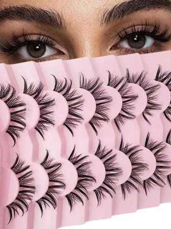 7 أزواج من رموش صناعية خفيفة متقاطعة، ذات مظهر طبيعي ثلاثي الأبعاد ناعمة من فرو الأرنب الصناعي، قابلة لإعادة الاستخدام مناسبة للمبتدئين للاستخدام اليومي، وحفلات الهالوين والكريسماس والمناسبات