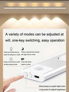1pc Modern LED Cabinet Light, Motion Sensor LED Cabinet Light, Motion Sensor Bar Light, Cat Eye Small Mountain Light Effect, Built-In Adhesive Wireless Magnetic USB Rechargeable, 3-Color Dimmable - Suitable For Kitchen, Bedroom, Wardrobe, Display Cabinet, Home Decor Lighting, Fashionable Modern Design, Lightweight Plastic Construction, Adjustable Brightness, Home Organization, Kitchen Upgrade, Battery Capacity: 150/200/300/400/500mAh - Cat's Eye Cabinet Light - View 11