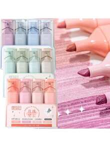 4pcs/Set Juicyee Scented Gel Pens Set, 4pcs/Set Glitter Highlighters Set ,Vintage Nautical Spiral Notebook Set Fruity Fragrance Colored Pens,Aesthetic Pens For Journaling, Doodling And Drawing,Stationery Supplies,Graduation Gifts 2025