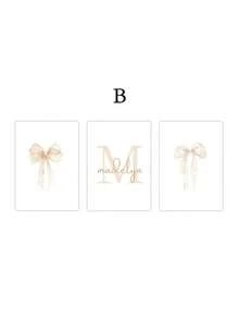 3pcs Personalized Name Wall Art Butterfly Print Customizable Canvas Poster, Available In Pink, Blue, Yellow Butterfly Design, Elegant And Aesthetic Wall Decor Suitable For Women, Baby Girls, Bedroom, Apartment, Dorm - Multicolor - View 14