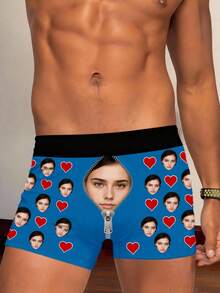 1-Piece Custom Boxers With Faces For Boyfriends, Husbands, Dads, Custom Underwear With Photos, Pictures Boxers, Photos Boxers, Personalized Gifts. - Baby Blue - View 2