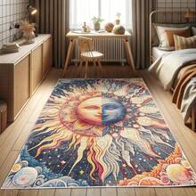 Retro Mid Century Abstract Pattern Rug On Ivory Background, Dark Orange And Reseda Green, 4' X 5' 5", Ideal For Bedroom, Dorm And Living Room - Oranye Pucat Indigo Beige - View 2