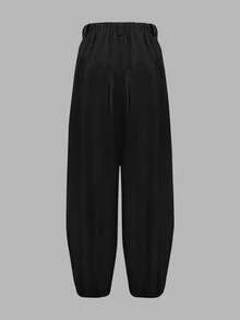 Women's Casual High Waist Zipper Front Carrot Pants, Suitable For Commuting In Autumn Black Spring - Black - View 3