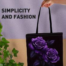 Women's Elegant Purple Print Handbag - Durable Polyester Fiber Open Shoulder Bag With Fixed Strap Design, Casual Fashion Style Daily Use, Suitable Floral Events And Festivals - Unique Pollen Lovers (Multiple Colors), High-Quality Craftsmanship - 時尚潮流 - 查看 5