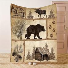 Deep Forest Theme, Bigfoot And Forest, Elk, Bear Patterns,Super Soft Flannel Printed  Blanket,As Birthday Gifts, Family, Wedding, Souvenir Blankets, Polyester Blankets Suitable For All Seasons, Washable, Machine Washable, Lightweight, Breathable, Comfortable, Warm, Unique, 280gsm For Him, Her Personalized Ideal Gifts For Her, Him, Family, Boyfriend, Girlfriend, Father, Family, Mother, Lover, Daughter, Son, Grandfather, Grandmother, Friend, Classmate, Pet.    Perfect Nap, Camping, Travel, Home, Daily Life, Office Decoration, Birthday, Anniversary, Valentine's Day, Thanksgiving, Christmas, Halloween, Mother's Day, Father's Day, Wedding, New Year Gifts ,Sofa,Bed,Car,Bedroom,Living Room,Office,  Outdoor Camping, Beach,Wall Decoration - 多色13 - 查看 1