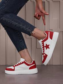 男士厚底休闲鞋，百搭滑板鞋，拼色跑步鞋，青少年舒适软底鞋 - 5522-白紅 - 查看 4