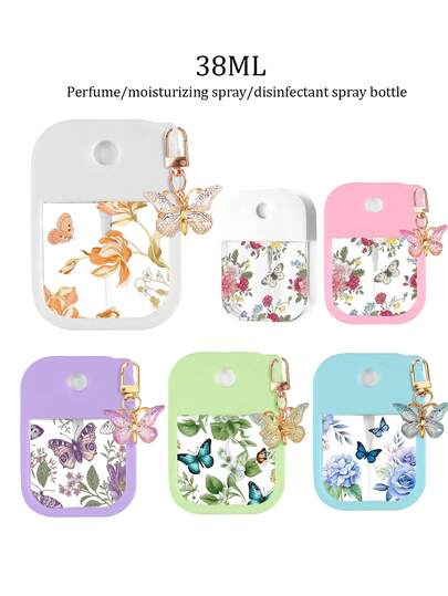 Spray Bottle, 1/2/5pcs Flower Butterfly Crystal Pendant Perfume Spray Bottle, Cosmetics Moisturizing Water Sub-Packaging Bottle, 38ml Hand Sanitizer Spray Bottle, Multiple Colors To Choose From, Black Five, Birthday Gift For Family And Friends, Holiday Gift