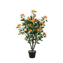 Artificial Camellia Tree, 1.22 M, 120 Cm Tall Camellia Tree In A White Pot With Adjustable Branches, Artificial Potted Flower Plant For Home, Office, Garden And Porch Decoration - 橘色 - 查看 1