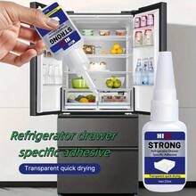 Adesivo para Gaveta de Geladeira, Tipo Reforçado de Secagem Rápida, Suporte de Geladeira, Bandeja, Vedante de Geladeira, Adesivo para Reparo de Moldura de Porta de Vidro, Equipado com Bico Aplicador Auxiliar, Adesivo Transparente Adequado para Múltiplos Cenários, Gaxeta de Máquina de Lavar, Tira de Porta de Banheiro, Vedação de Borda de Porta de Carro - 20g - Visão 3