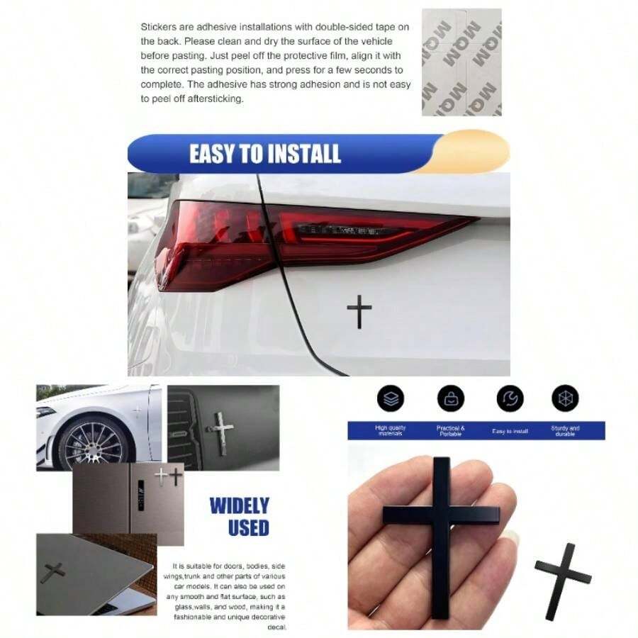 2PCS Car Decals, Metal Jesus Badge Stickers, 3D Individual Car Emblem Decal, Auto Trunk Body Tailgate Side Fenders, Auto Decoration Black - 黑色 - 查看 1