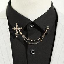 1 Piece Korean Fashion High-End Men's Brooch Cross Heart Chain Badge Suit Lapel Pin Clothing Accessory - 金色 - 查看 9