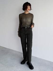 FRIFUL Jeans rectos holgados casuales y versátiles con bolsillos para mujer - Negro - Ver 2