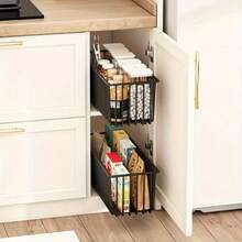 CASEGRACE 1 件带滑动抽屉的拉出式橱柜储物盒，适用于厨房、调料架和浴室，无需钻孔，橱柜储物篮，用于存放香料、罐子和瓶子，浴室收纳抽屉