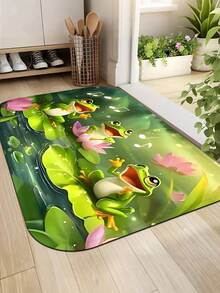 سجادة بتصميم ضفدع كرتوني غنائي - قابلة للغسل في الغسالة، مصنوعة من البوليستر مع ظهر من البي في سي، سجادة مستطيلة مانعة للانزلاق، مناسبة للغرفة المعيشية والنوم والحمام والمطبخ - سجادة زخرفية داخلية ديكور عيد الميلاد سجادة مطبخ