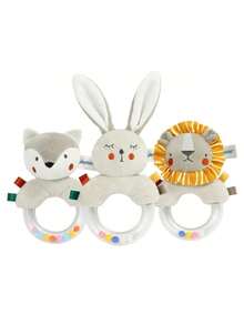 Infant Teething Grasp Ring Rattle, Lion/Fox/Rabbit Design