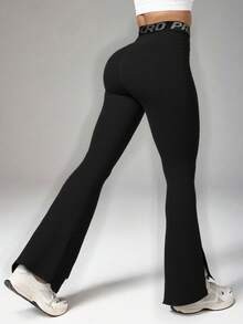 高腰喇叭慢跑裤纯色适合徒步户外运动休闲健身新款提臀运动裤跑步裤女瑜伽紧身裤 - 黑色 - 查看 2